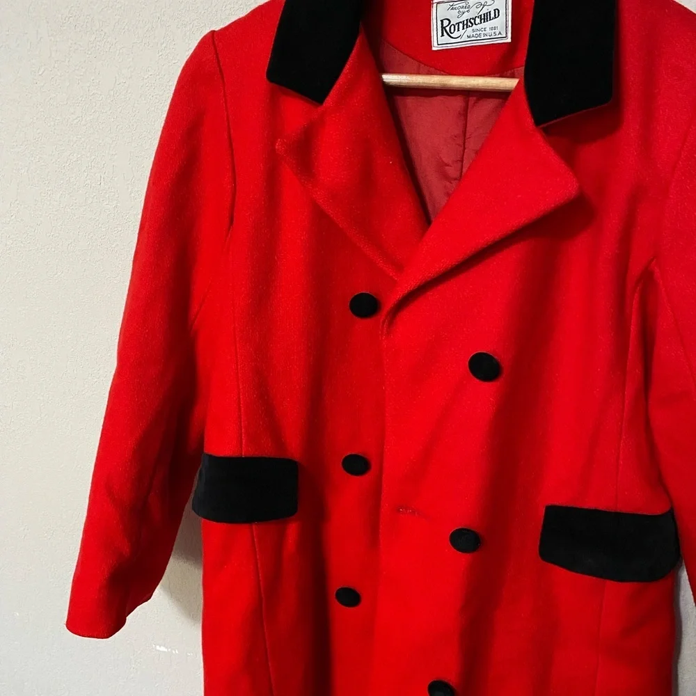 ROTHSCHILD Vintage Women’s Wool Long Coat Size 12 Red and Black Luxury Winter